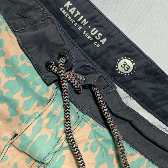 Katin U.S.A. Board Shorts Men’s Swim Trunks Coral & Green Size 33 American Surf - Picture 4 of 11